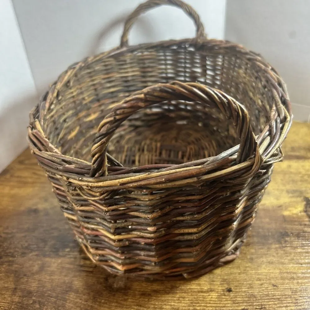 Rustic Woven Basket With Handles Farmhouse Rustic Storage Decor 10x7x4.75in Bin